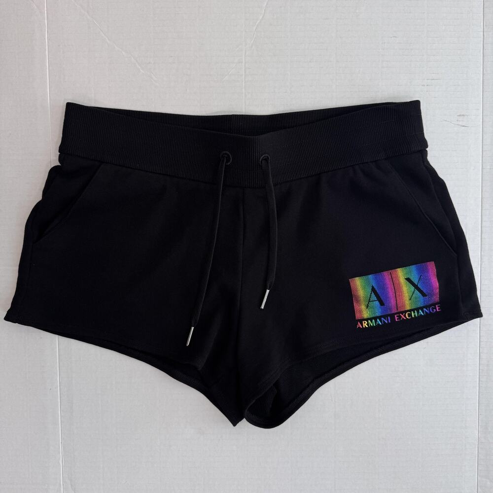Armani Exchange Shorts Womens Rainbow AX Logo Drawstring Casual Athletic Y2K